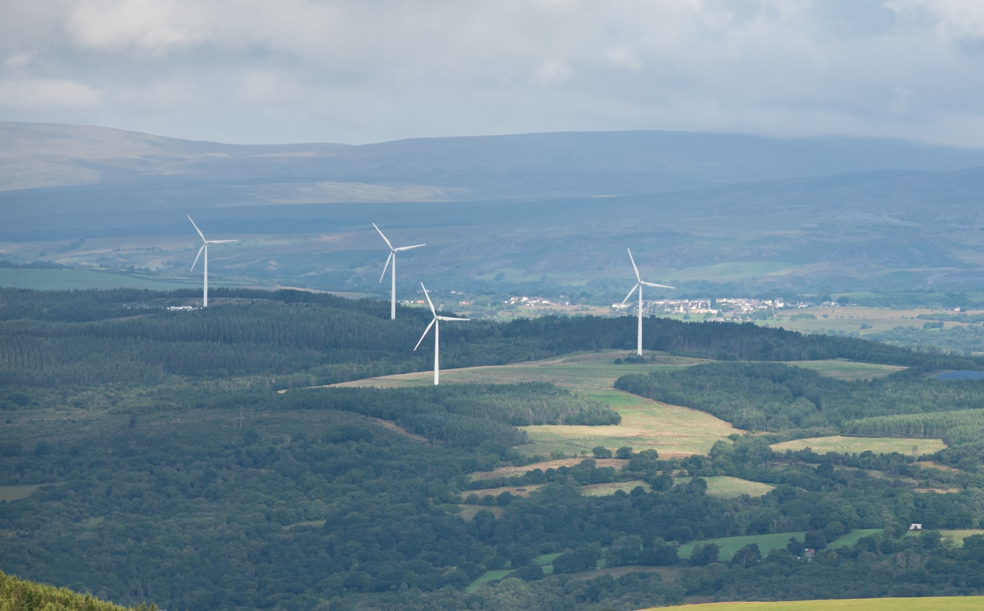 Solar Panel & Wind Turbine Farms In Rhondda Cynon Taf, Mid Glamorgan, Wales, Uk